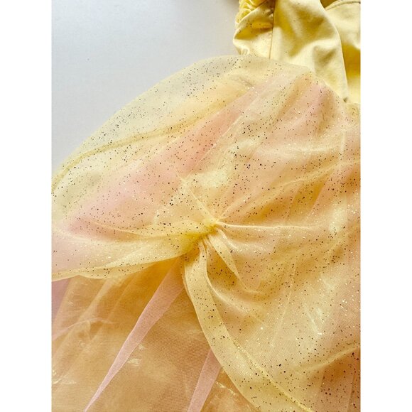 Girls' DISNEY Belle Yellow Glitter Satin Tulle Rosette Dress Costume, Size 4 - Picture 9 of 14